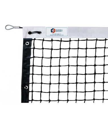 Teniso tinklas pynėtas, skersmuo 3,0 mm, 45 mm viengubas tinklas su sustiprintu kontūru.