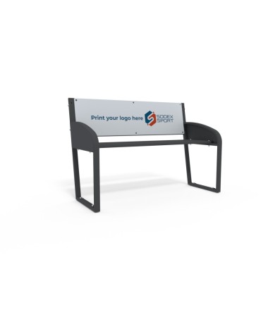 Dviejų vietų suoliukas su plieniniu rėmu ir atlošu bei pageidaujamu logotipu