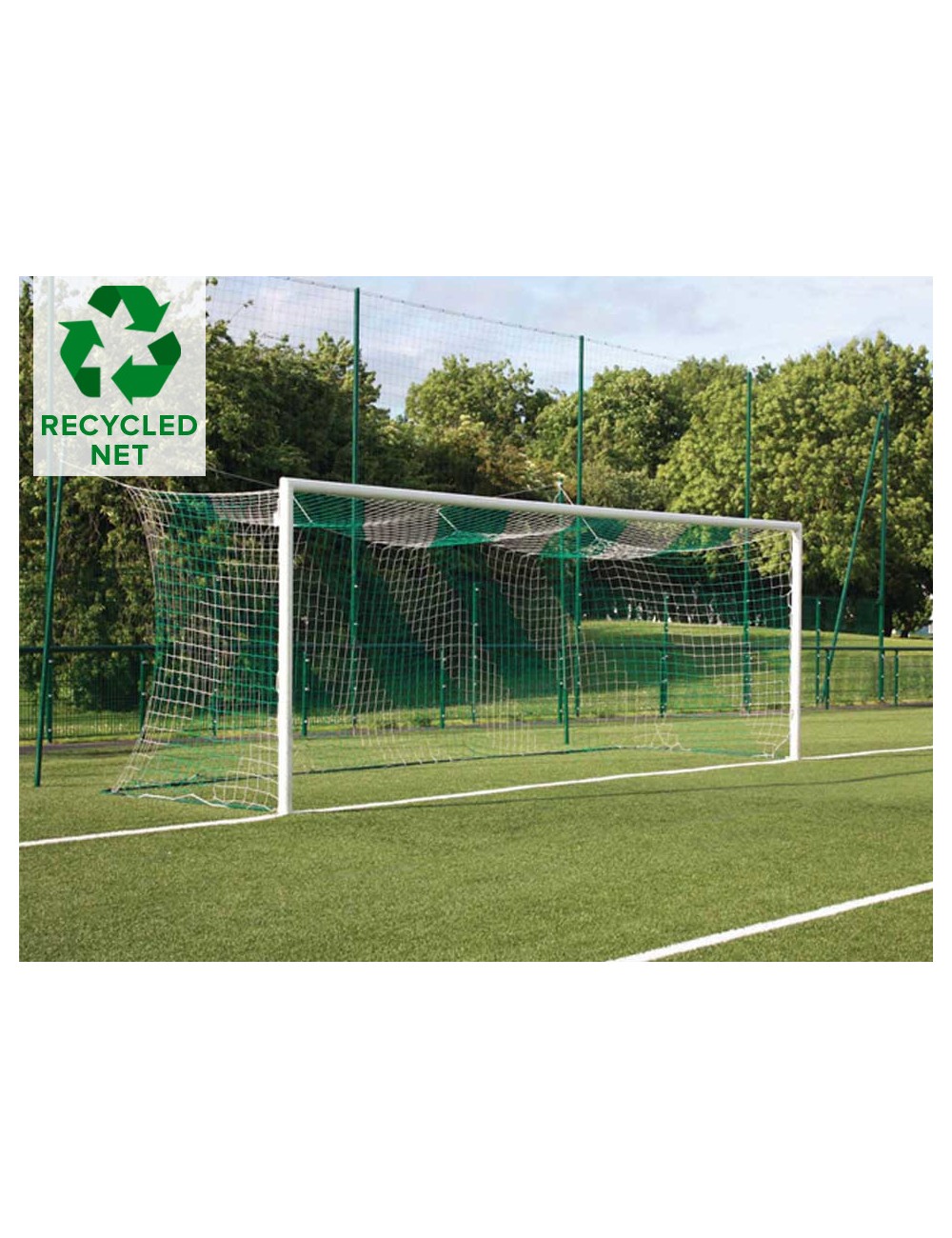 Futbolo vartų perdirbti tinklai, 120 mm viengubas audinys. 7,32 m x 2,44 m.