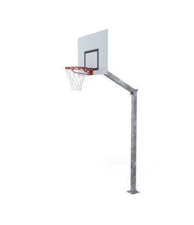 Į žemė tvirtinamas krepšinio stovas, išlenktas 1,20 m, lanko aukštis 3,05 m.