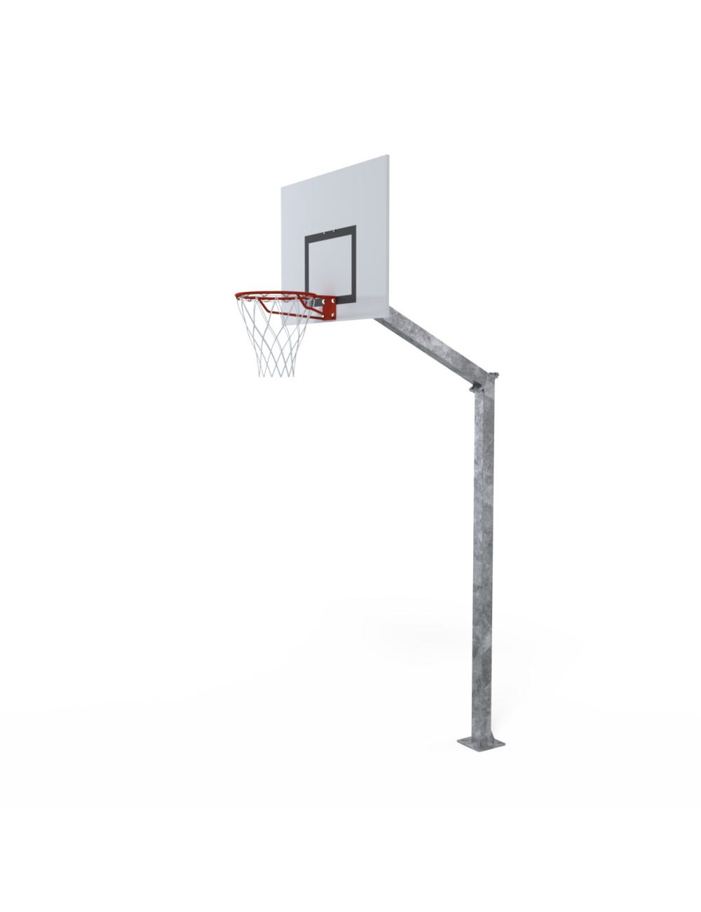 Į žemė tvirtinamas krepšinio stovas, išlenktas 1,20 m, lanko aukštis 3,05 m.
