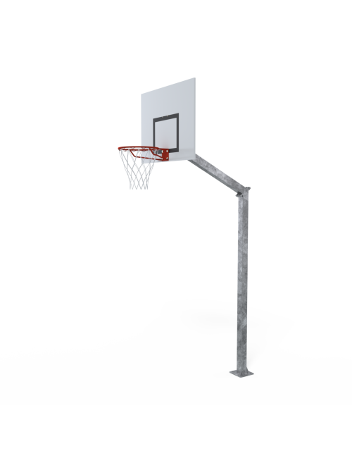 Į žemė tvirtinamas krepšinio stovas, išlenktas 1,20 m, lanko aukštis 3,05 m.