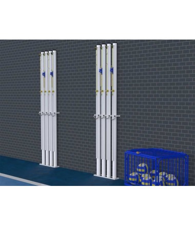 Vertikalūs sieniniai laikikliai skirti 4 stulpams (tinkliniui, tenisui, badmintonui)