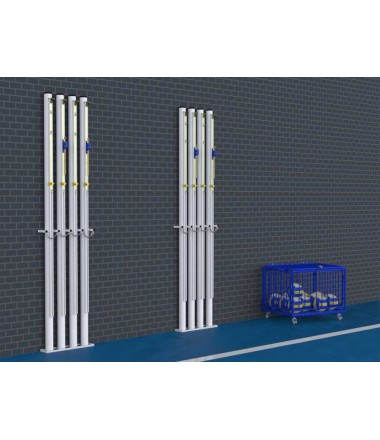 Vertikalūs sieniniai laikikliai skirti 4 stulpams (tinkliniui, tenisui, badmintonui)