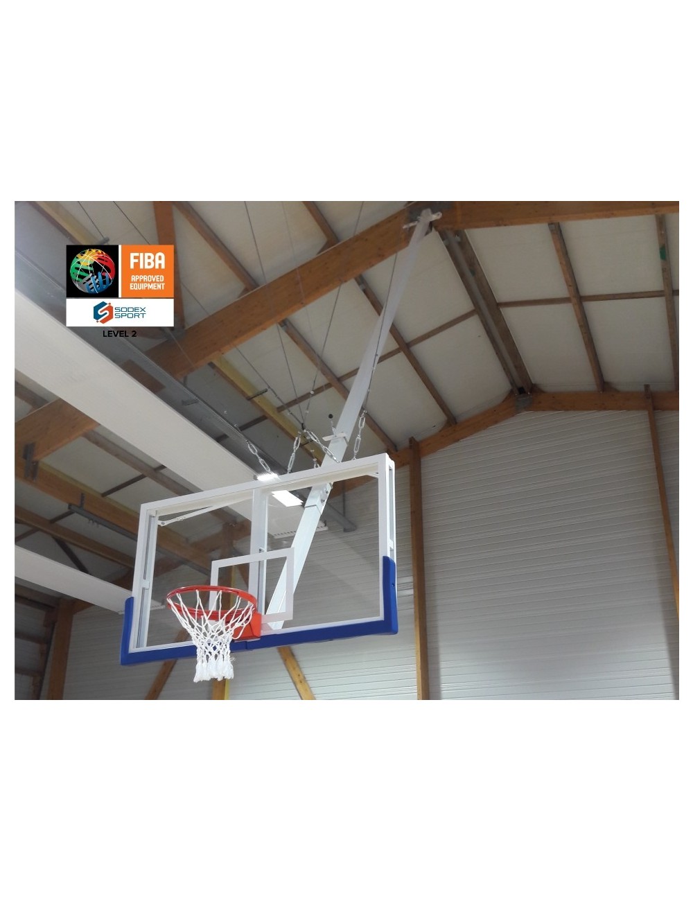FIBA sertifikuotas 5x5 krepšinio stovas, lygio 2 | Kabinamas ant lubų | reguliuojamas aukštis