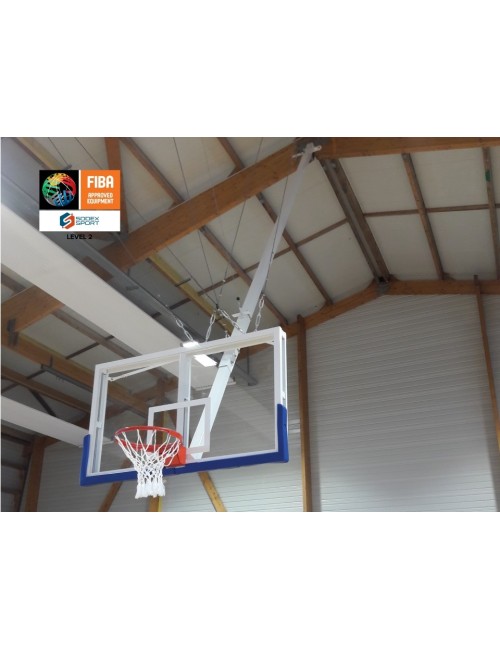 FIBA sertifikuotas 5x5 krepšinio stovas, lygio 2 | Kabinamas ant lubų | reguliuojamas aukštis