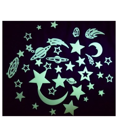 UV šviesoje šviečiantis (mėnulis, planetos ir žvaigždės - 43 dalių rinkinys)