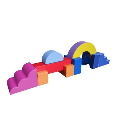 Įvairių spalvų minkštas balansavimo komplektas- 385 x 60 x 100 cm.