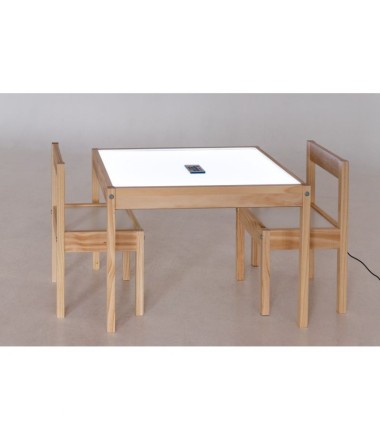 Medinis šviesos staliukas su dviem kėdutėmis, vandens ir smėlio antstaliu